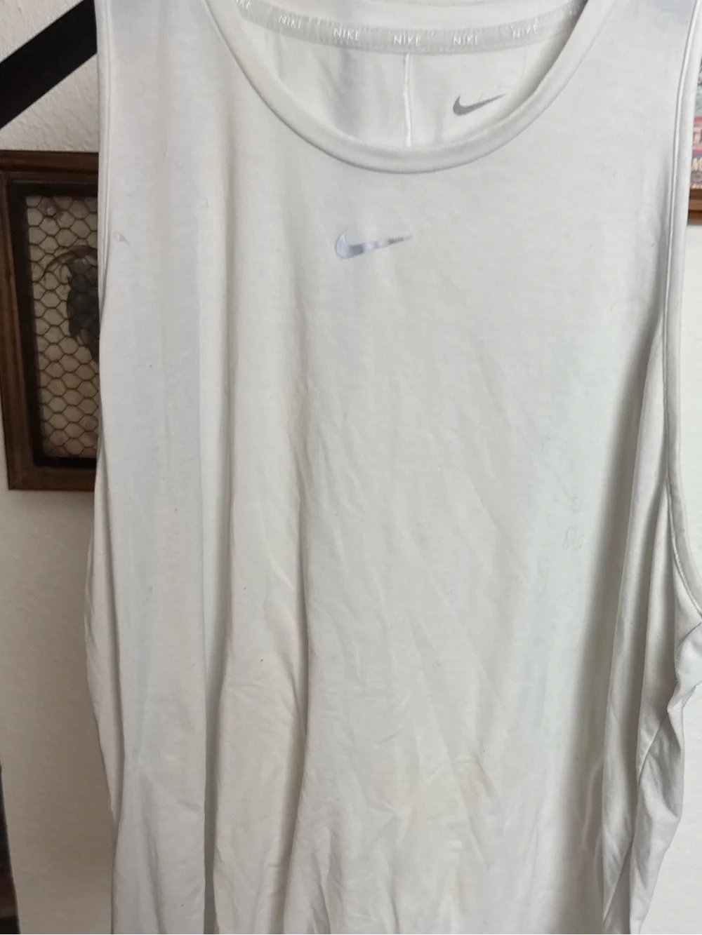 Nike White Scoop Neck Athletic Tank Top Dri Fit Size XL
